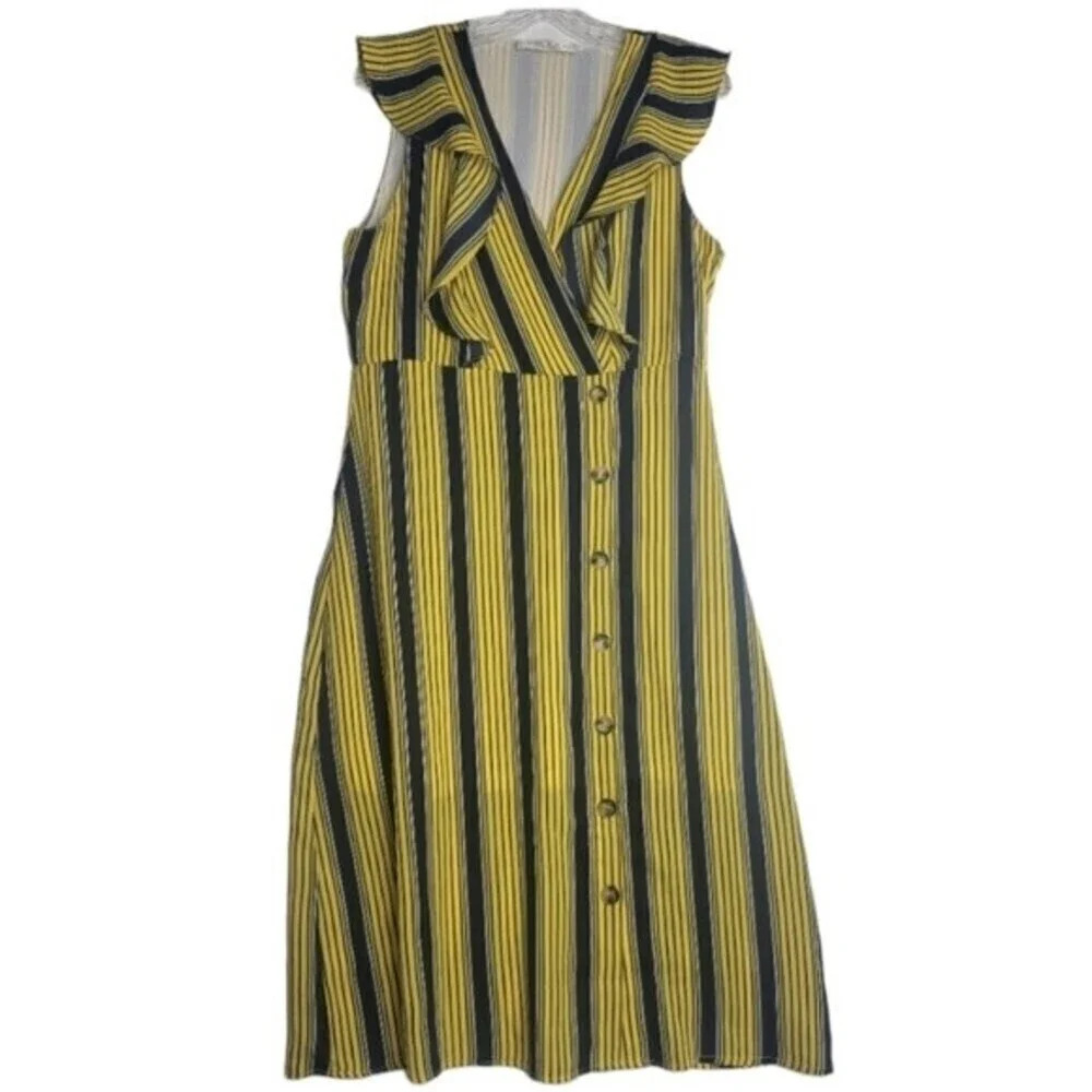 los Angeles love kuza Women's Striped Midi Dress Yellow Blue Fashion  sz L